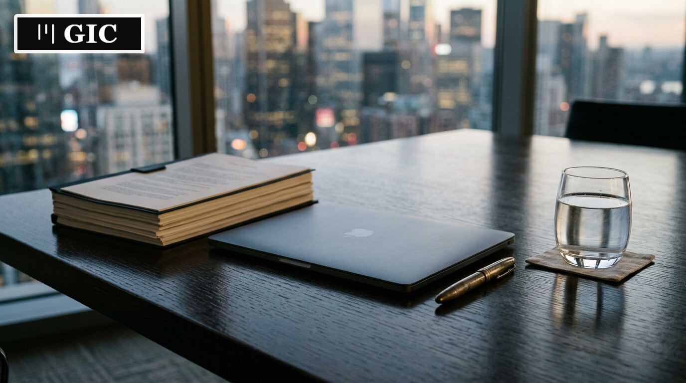 Elegant still-life of executive briefing documents and laptop on a conference table, suggesting a high-stakes board decision.